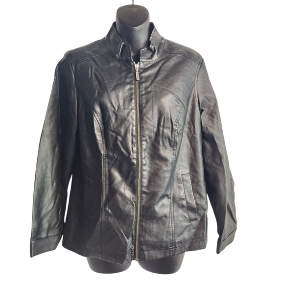 Christopher & Banks Women's Black Faux Leather ZIP Up Jacket Sz Small - Picture 1 of 8